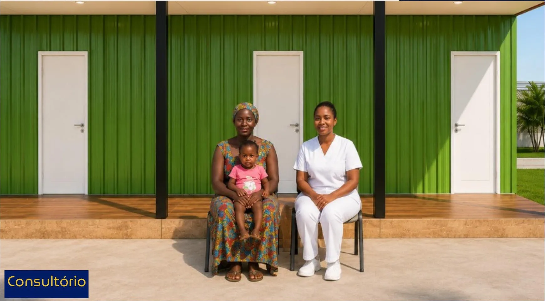 Visualização arquitetônica do consultório odontológico planejado para o Centro de Influência de Buba.